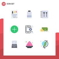 Universal Icon Symbols Group of 9 Modern Flat Colors of setting mobile book seo media player Editable Vector Design Elements