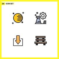 Modern Set of 4 Filledline Flat Colors Pictograph of astronomy down strategy setting bench Editable Vector Design Elements