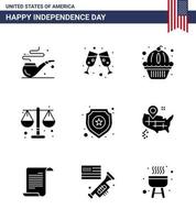 Editable Vector Line Pack of USA Day 9 Simple Solid Glyphs of sign police states shield law Editable USA Day Vector Design Elements