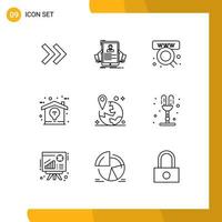 9 Thematic Vector Outlines and Editable Symbols of location idea commerce home creative Editable Vector Design Elements