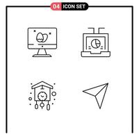 Mobile Interface Line Set of 4 Pictograms of monitor clock easter laptop clock Editable Vector Design Elements