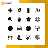 16 Universal Solid Glyph Signs Symbols of search fun investment party celebration Editable Vector Design Elements