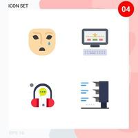 paquete de interfaz de usuario de 4 iconos planos básicos de emoción cliente triste teclado representativo elementos de diseño vectorial editables vector