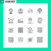 Modern Set of 16 Outlines and symbols such as mars ufo business space right Editable Vector Design Elements