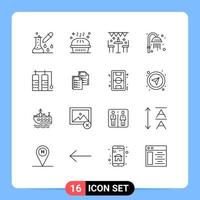 paquete de 16 signos y símbolos de contornos modernos para medios de impresión web, como elementos de diseño de vectores editables para fiestas de limpieza de duchas