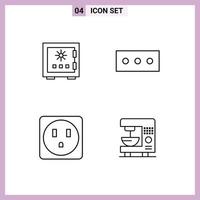 Pack of 4 Modern Filledline Flat Colors Signs and Symbols for Web Print Media such as lock electric protection security coffee Editable Vector Design Elements