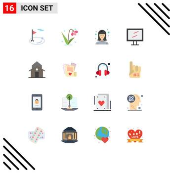 Paquete de 16 colores planos de interfaz de usuario de signos y símbolos modernos de iglesia mac tulip display mujer paquete editable de elementos de diseño de vectores creativos