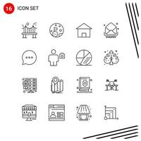 Collection of 16 Vector Icons in Line style. Pixle Perfect Outline Symbols for Web and Mobile. Line Icon Signs on White Background. 16 Icons.
