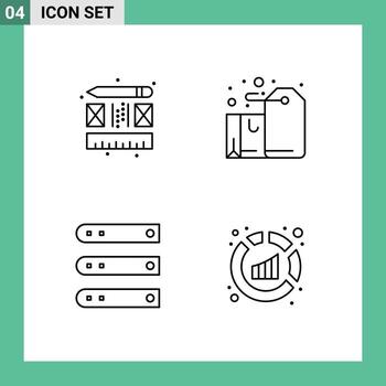 Mobile Interface Line Set of 4 Pictograms of creative files badge label network Editable Vector Design Elements