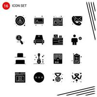 Collection of 16 Vector Icons in solid style Pixle Perfect Glyph Symbols for Web and Mobile Solid Icon Signs on White Background 16 Icons Creative Black Icon vector background