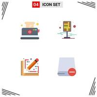 Mobile Interface Flat Icon Set of 4 Pictograms of bread architect breakfast map document Editable Vector Design Elements