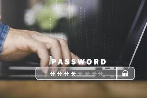 password privacy authentication and authentication, access to cybersecurity information,Businessman logging into cyberspace through secure online technology and protection and authentication photo