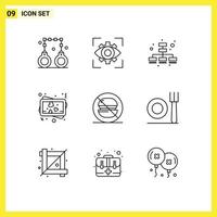 Modern Set of 9 Outlines and symbols such as label fast vision photo love Editable Vector Design Elements