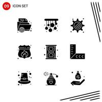 Collection of 9 Vector Icons in solid style. Pixle Perfect Glyph Symbols for Web and Mobile. Solid Icon Signs on White Background. 9 Icons.