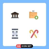 User Interface Pack of 4 Basic Flat Icons of bank code finance folder qr Editable Vector Design Elements