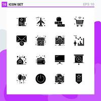 Set of 16 Vector Solid Glyphs on Grid for wifi internet of things education internet university Editable Vector Design Elements