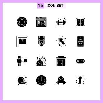 Set of 16 Vector Solid Glyphs on Grid for badge internet sport cafe programing Editable Vector Design Elements