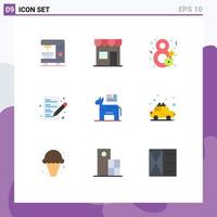 Mobile Interface Flat Color Set of 9 Pictograms of donkey paper shop list women day Editable Vector Design Elements