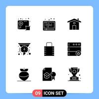 Group of 9 Solid Glyphs Signs and Symbols for performance dashboard social filters travel Editable Vector Design Elements