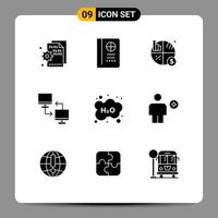 Group of 9 Solid Glyphs Signs and Symbols for cloud sharing business mobile computer Editable Vector Design Elements