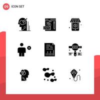 9 User Interface Solid Glyph Pack of modern Signs and Symbols of chart minus online human body Editable Vector Design Elements