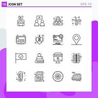 Set of 16 Modern UI Icons Symbols Signs for computer clock clock pollution student education Editable Vector Design Elements