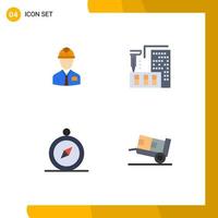 Pack of 4 creative Flat Icons of worker home constructor architecture compass Editable Vector Design Elements