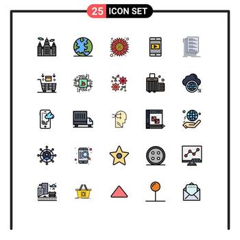 Editable Vector Line Pack of 25 Simple Filled line Flat Colors of files coding sun code mobile application Editable Vector Design Elements