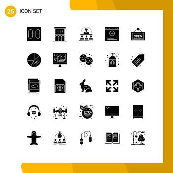 User Interface Pack of 25 Basic Solid Glyphs of shop website business internet mentor Editable Vector Design Elements