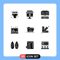 Modern Set of 9 Solid Glyphs and symbols such as exploit sound waves book sound frequency laptop Editable Vector Design Elements