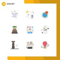 9 User Interface Flat Color Pack of modern Signs and Symbols of editor achievements business check mark world Editable Vector Design Elements