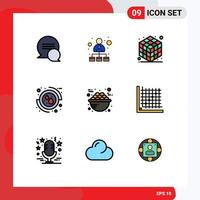 Pack of 9 Modern Filledline Flat Colors Signs and Symbols for Web Print Media such as breakfast food gadget bowl medical Editable Vector Design Elements