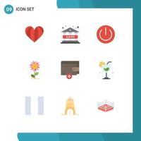 Pack of 9 Modern Flat Colors Signs and Symbols for Web Print Media such as money nature button floral power Editable Vector Design Elements