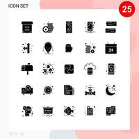 paquete de 25 signos y símbolos modernos de glifos sólidos para medios de impresión web, como elementos de diseño de vectores editables de reloj de arena de notificación de contacto de chat de ayuda