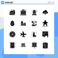 16 Thematic Vector Solid Glyphs and Editable Symbols of signal connection survey cloud lady Editable Vector Design Elements