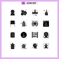 Pack of 16 Modern Solid Glyphs Signs and Symbols for Web Print Media such as furniture sprayer leak spray bottle Editable Vector Design Elements
