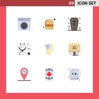 Pack of 9 Modern Flat Colors Signs and Symbols for Web Print Media such as perfection stethoscope coffin medical care Editable Vector Design Elements