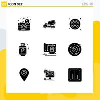 Mobile Interface Solid Glyph Set of 9 Pictograms of architecture power vehicle battery btc Editable Vector Design Elements