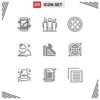 9 Thematic Vector Outlines and Editable Symbols of construction sun rise achievement sun countryside Editable Vector Design Elements