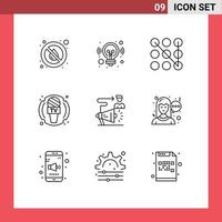 Modern Set of 9 Outlines and symbols such as target news solution microphone device Editable Vector Design Elements