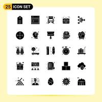 Pack of 25 Modern Solid Glyphs Signs and Symbols for Web Print Media such as learning first web emergency travel Editable Vector Design Elements