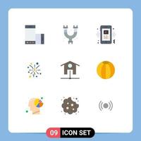 9 iconos creativos signos y símbolos modernos de luz de red plomería fuegos artificiales jugador elementos de diseño vectorial editables vector