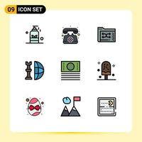 Universal Icon Symbols Group of 9 Modern Filledline Flat Colors of piece global call chess folder Editable Vector Design Elements