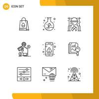 Set of 9 Commercial Outlines pack for web pay autumn click cooking Editable Vector Design Elements