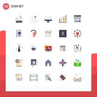 Group of 25 Modern Flat Colors Set for internet user monitor signal analytic Editable Vector Design Elements