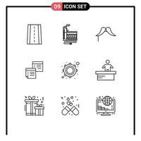 Outline Pack of 9 Universal Symbols of office note moustache files men Editable Vector Design Elements