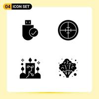 Pack of 4 creative Solid Glyphs of computers target hardware badge illumination Editable Vector Design Elements