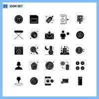 25 Icons. Solid style Creative Glyph Symbols. Black Solid Icon Sign Isolated on White Background. vector