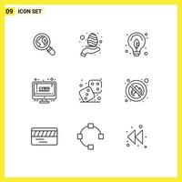 Mobile Interface Outline Set of 9 Pictograms of games competition green monday discount Editable Vector Design Elements