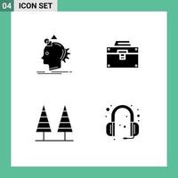 Universal Icon Symbols Group of 4 Modern Solid Glyphs of imagination toolkit idea box forest Editable Vector Design Elements